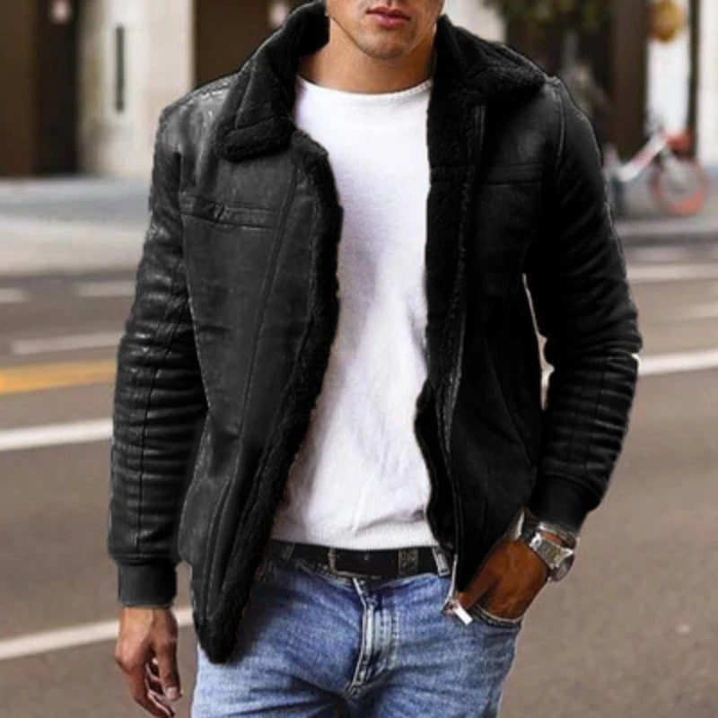 Shearling-lined winter jacket for men