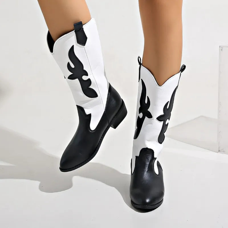 Black and white cowboy boots for women