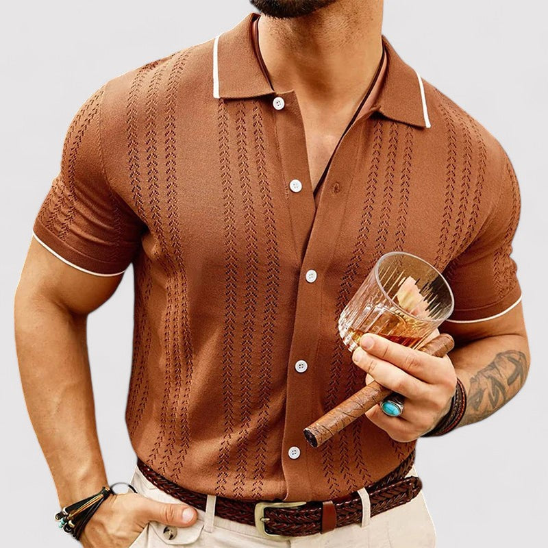 Button down collared knitted top for men