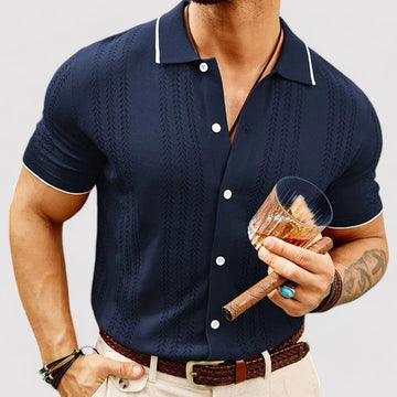 Button down collared knitted top for men