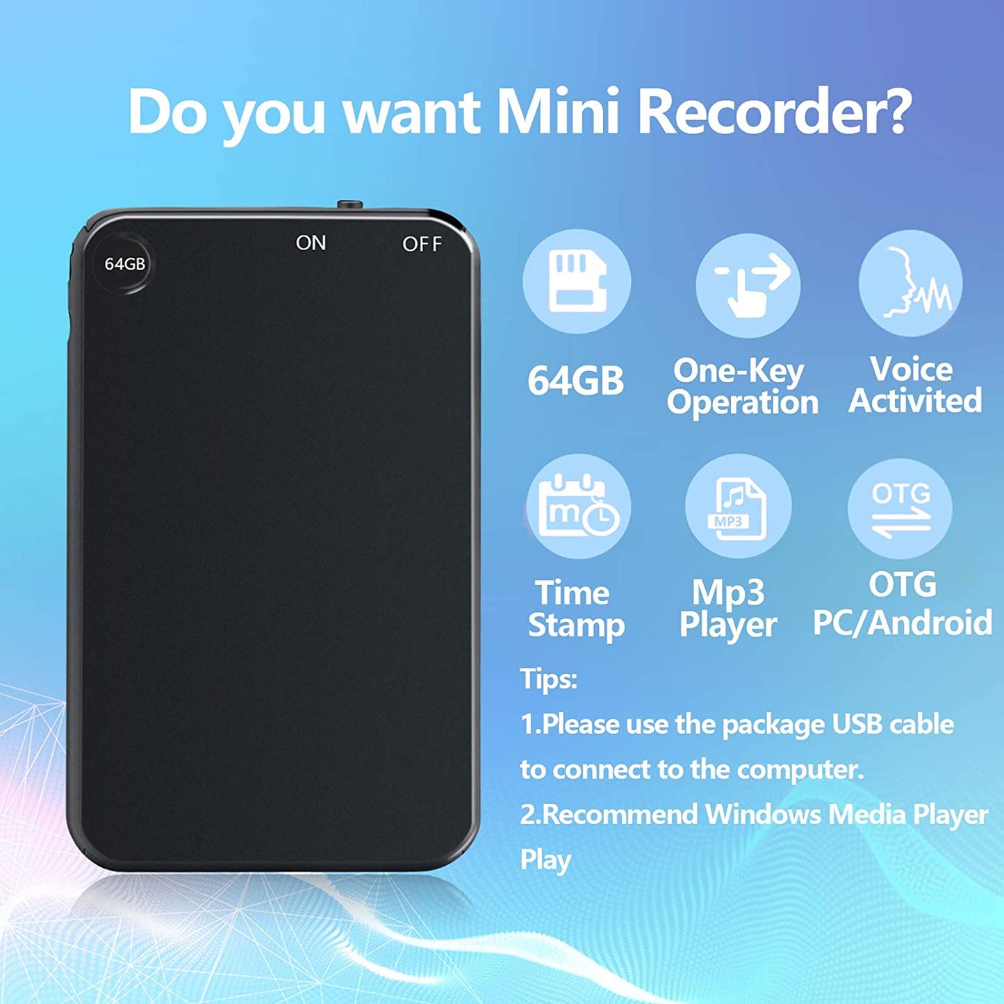 Metal Minimalist Slim Mini Voice Recorder