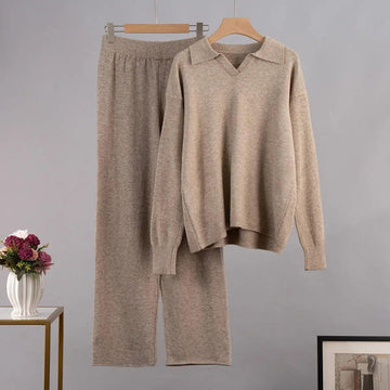 Sweater and wide-leg pants knitted 2-piece set for women