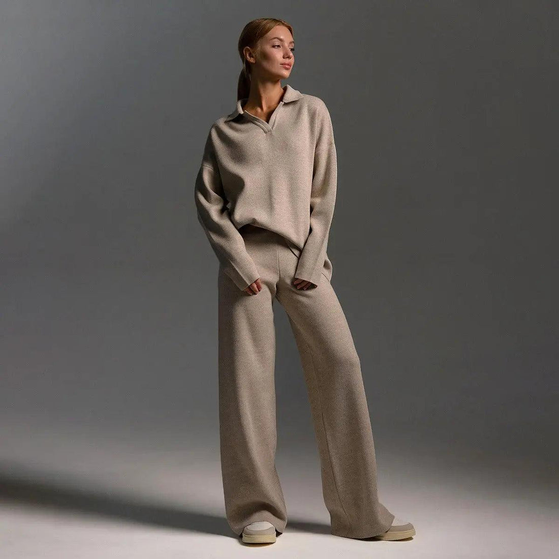 Sweater and wide-leg pants knitted 2-piece set for women