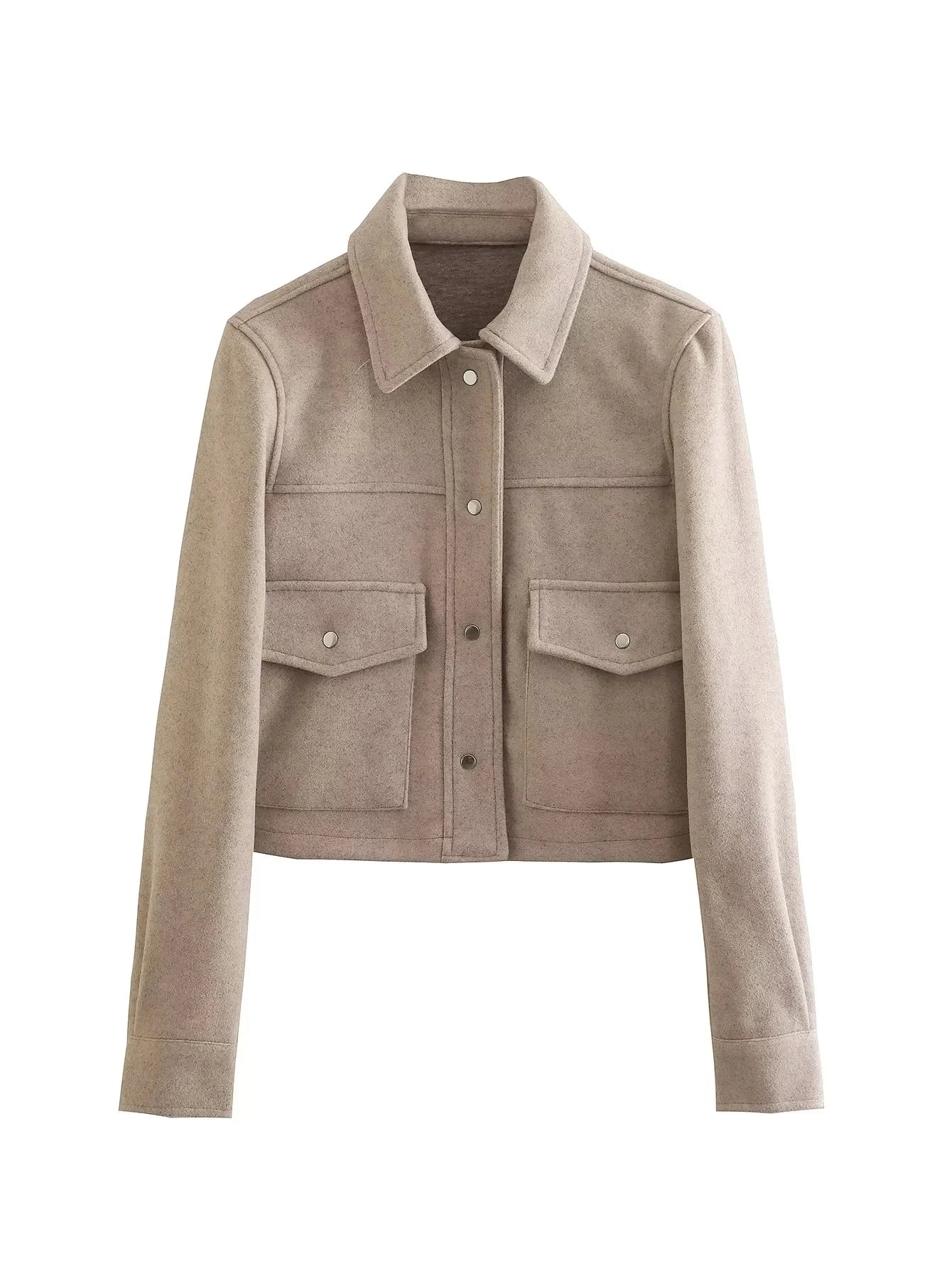 Women’s Cropped Jacket – Tailored Fit – Wool Blend – Button Front – Utility Style