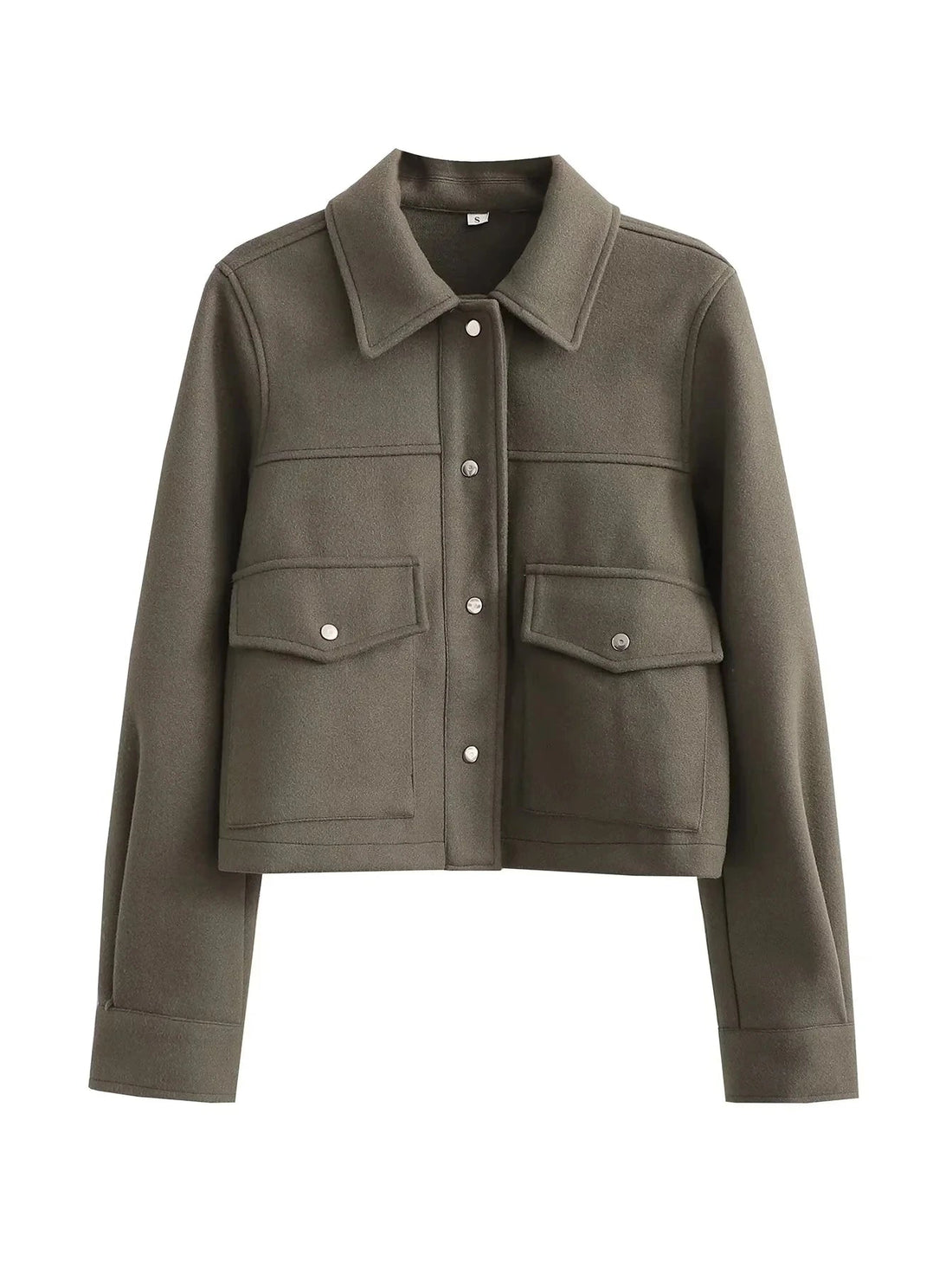 Women’s Cropped Jacket – Tailored Fit – Wool Blend – Button Front – Utility Style