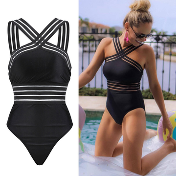 Shaping black striped one piece swimsuit for women