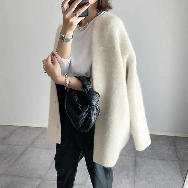 Elegant open front mid-length cardigan for women