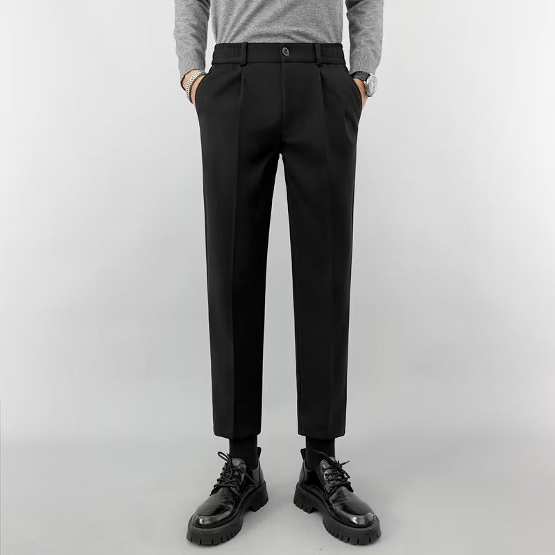 Men's Classic Tailored Trousers - Elegant Straight Cut - Timeless Pleated Design
