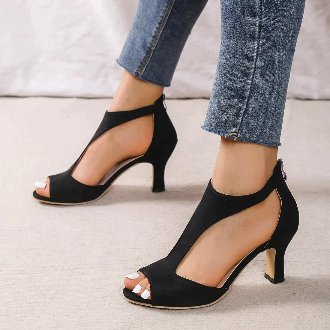 Peep toe cutout heels for women