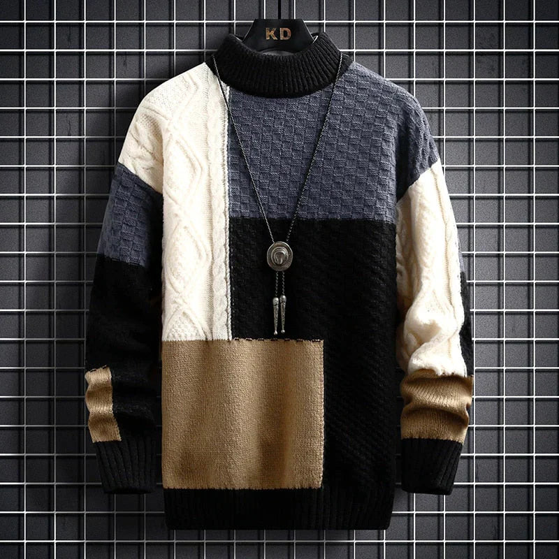 Colorblock pullover knitted sweater for men