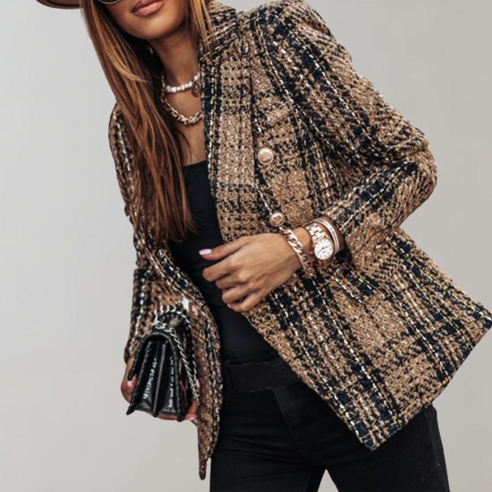 Plaid double-breasted blazer for women