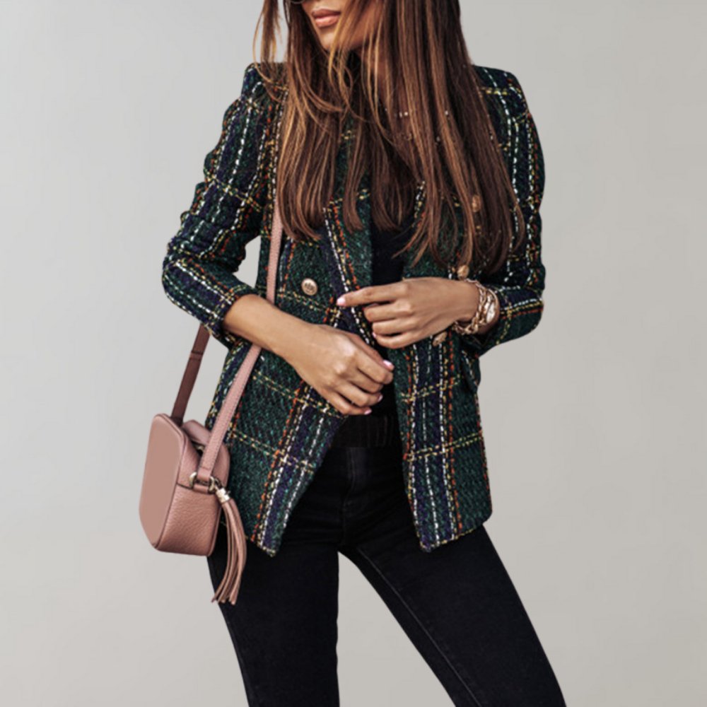 Plaid double-breasted blazer for women