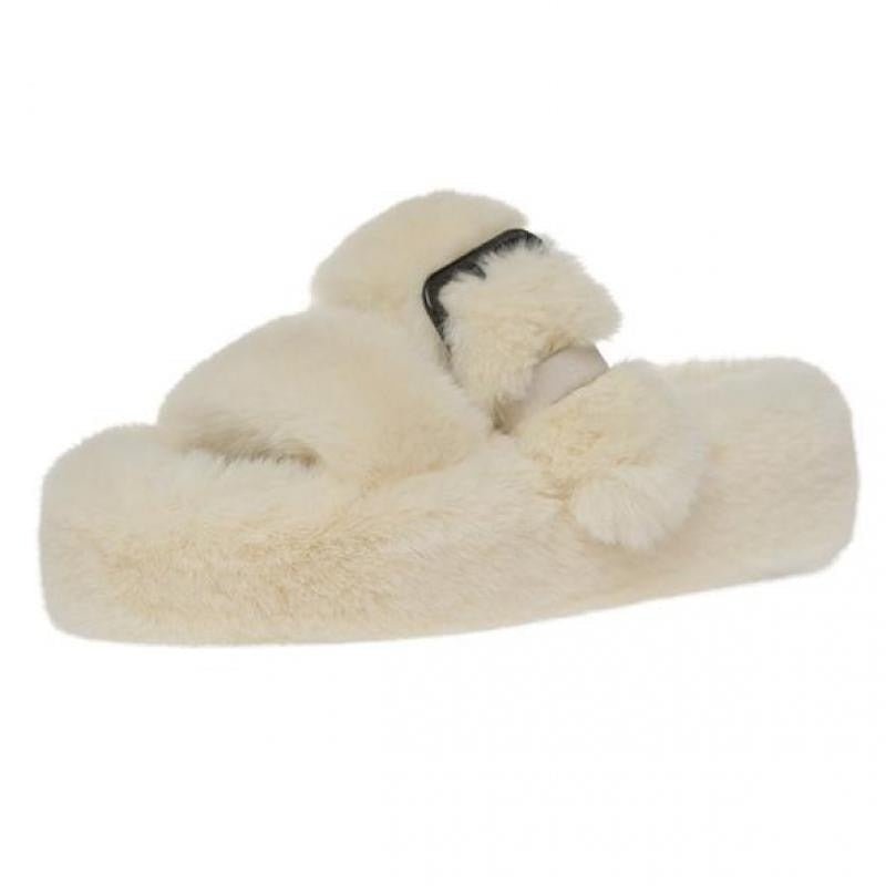 Plush furry slide slippers for women