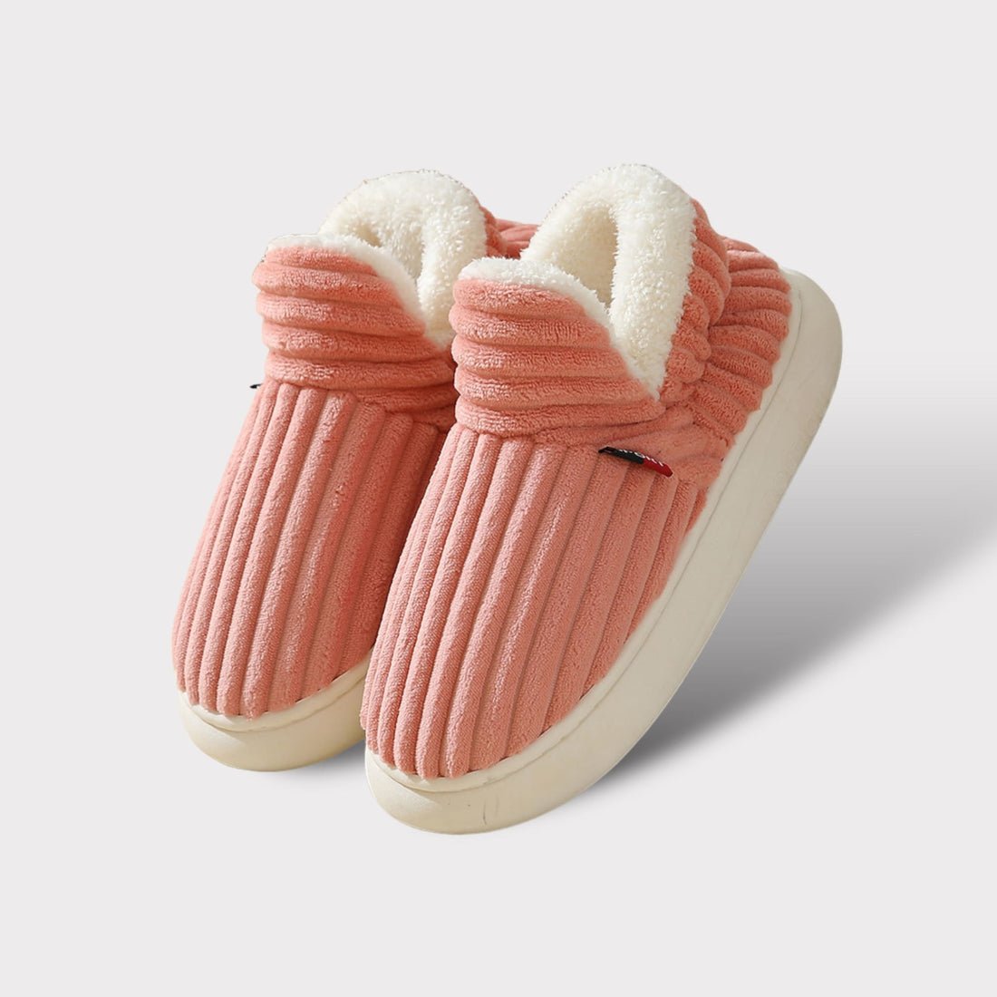 Plush ribbed indoor slippers for women