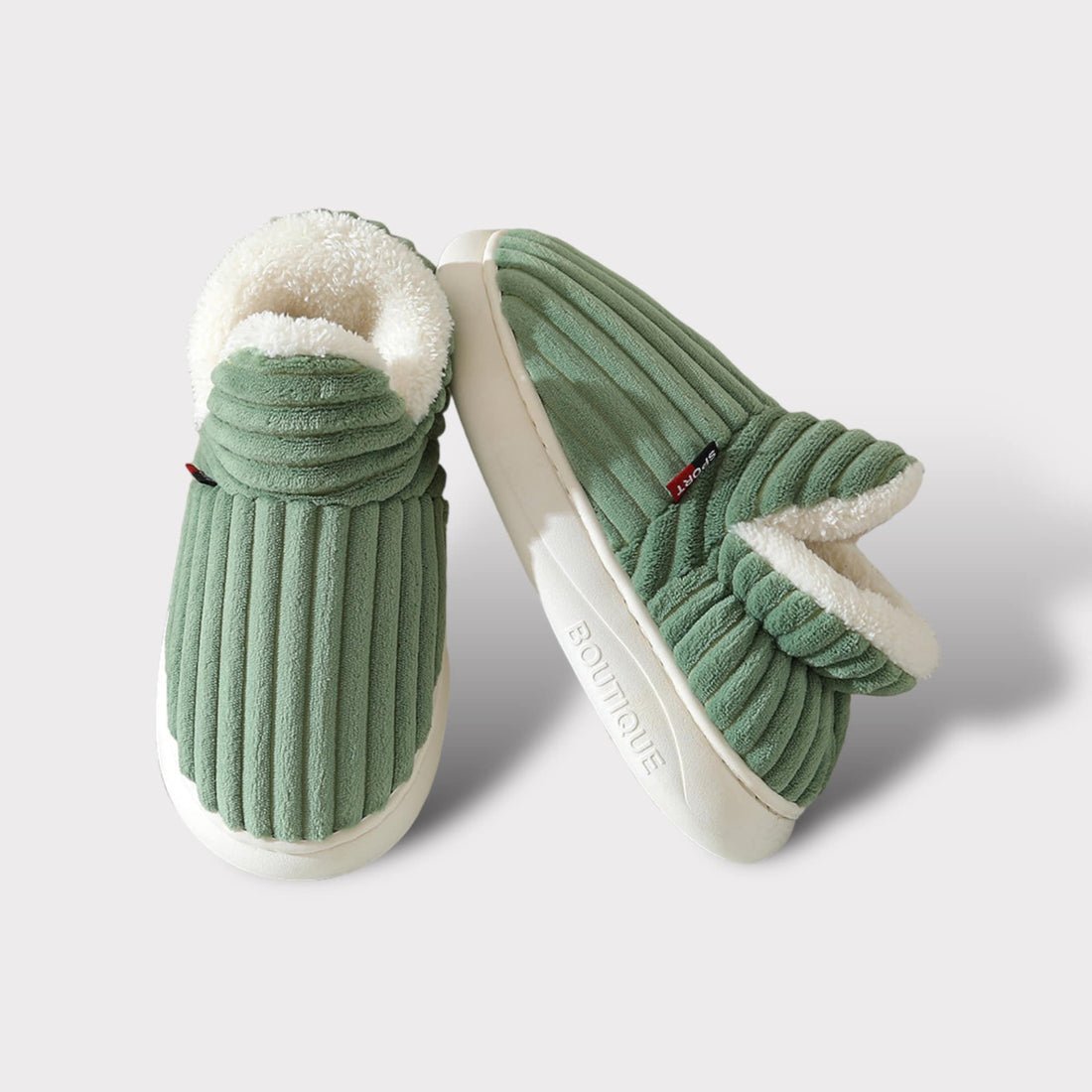 Plush ribbed indoor slippers for women