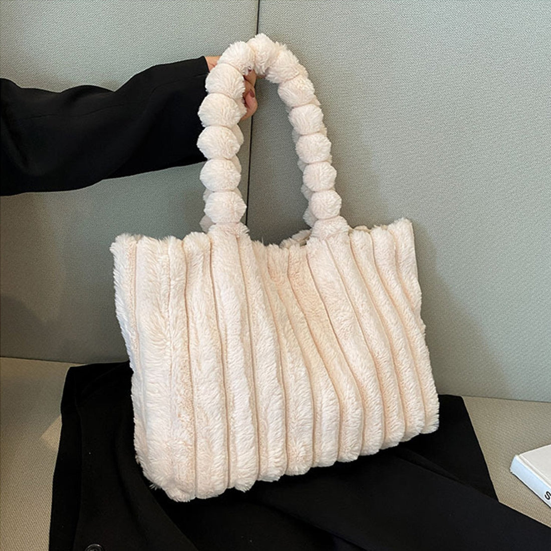 Plush textured faux fur handbag for women