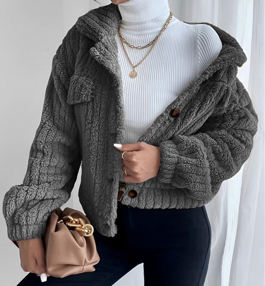 Plush textured jacket for women