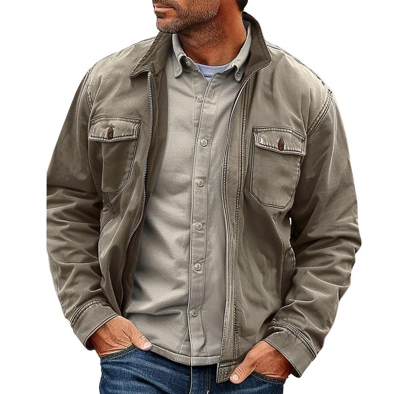 Men's Vintage Distressed Canvas Zip Jacket