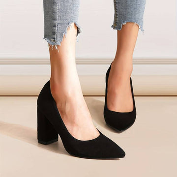 Women’s Block Heel Pumps – Pointed Toe – Suede Finish – Supportive Elegant Fit