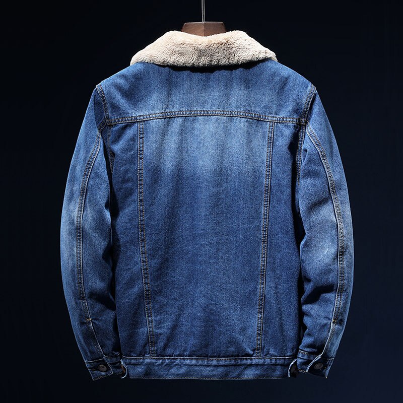 Distressed denim jacket with sherpa lining for men