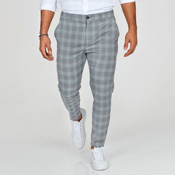 Modern plaid slim-fit ankle pants for men