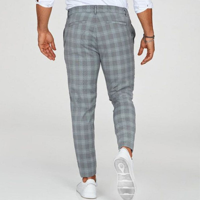 Modern plaid slim-fit ankle pants for men