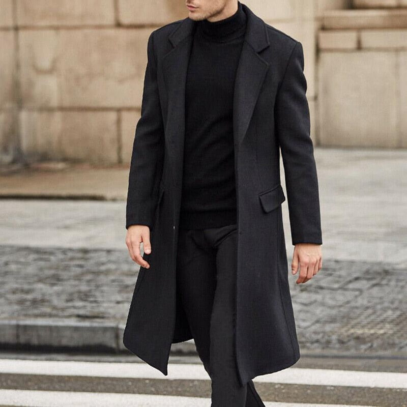 Long sleeve long trench coat for men