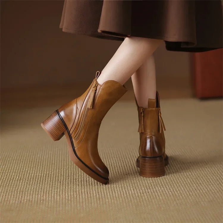 Zipper block heel ankle boots for women