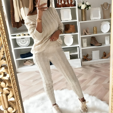 Women’s Knit Co-ord Set – Cable Knit Jumper and Tapered Trousers – Relaxed Fit