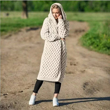 Women’s Hooded Cardigan – Chunky Knit – Relaxed Fit – Cable Knit – Longline Design