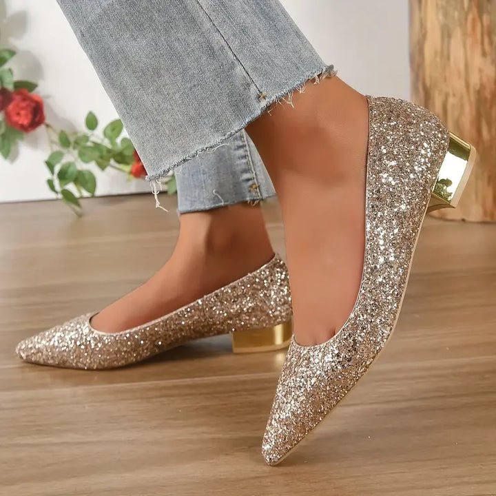 Sequin low-heel ballerina shoes for women