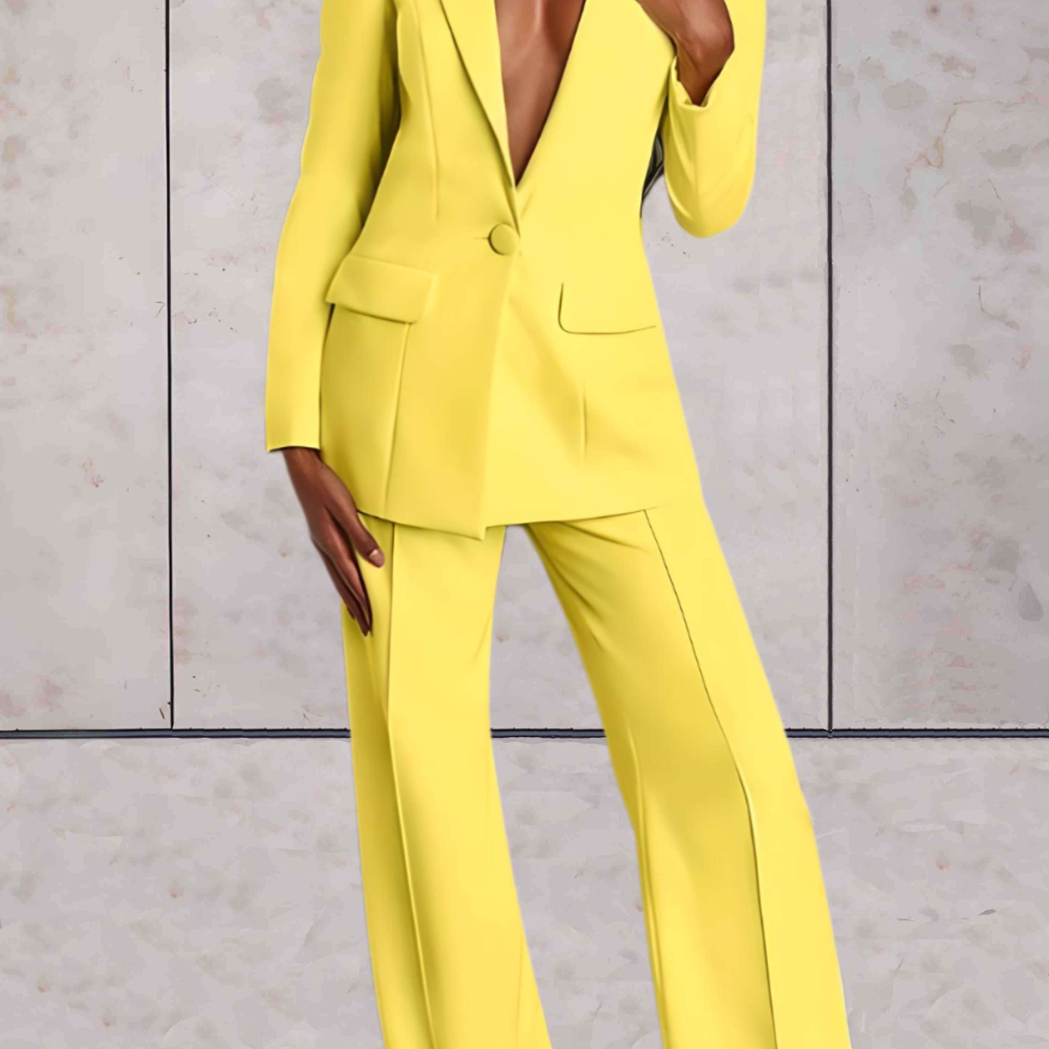 Women's Formal Business Blazer & Wide-Leg Pants 2-Piece Set
