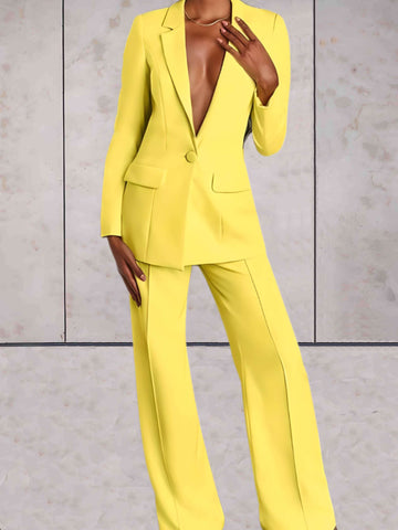 Women's Formal Business Blazer & Wide-Leg Pants 2-Piece Set