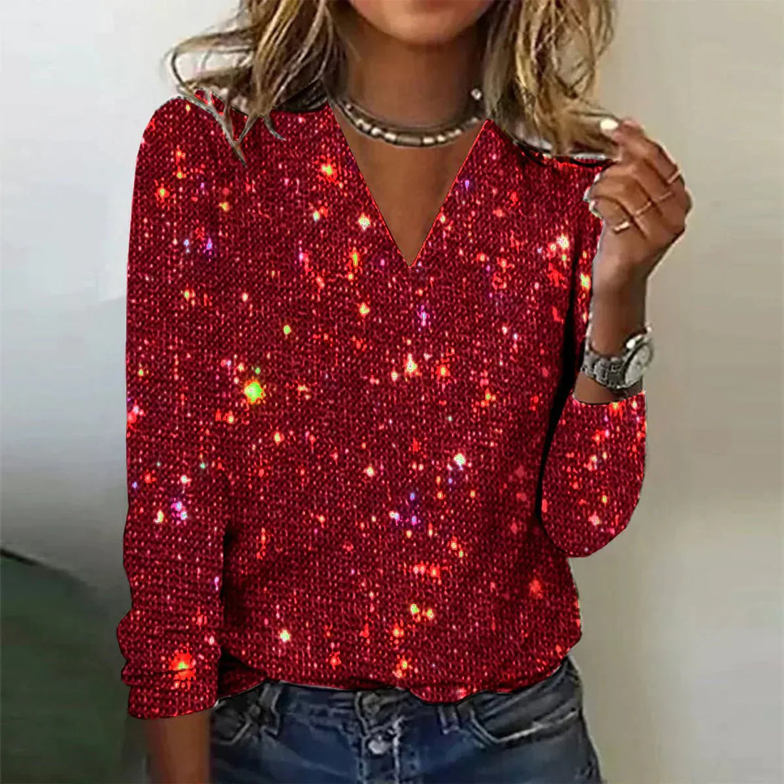 Sparkling v-neck glitter blouse for women