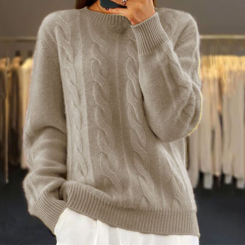 Women’s Pullover Sweater – Relaxed Fit – Wool Blend – Cable Knit – Ribbed Trim