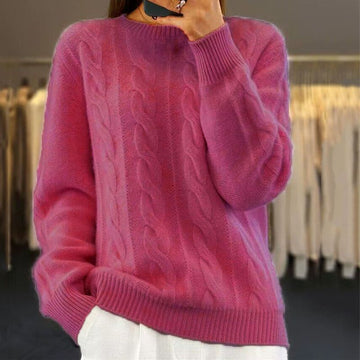 Women’s Pullover Sweater – Relaxed Fit – Wool Blend – Cable Knit – Ribbed Trim