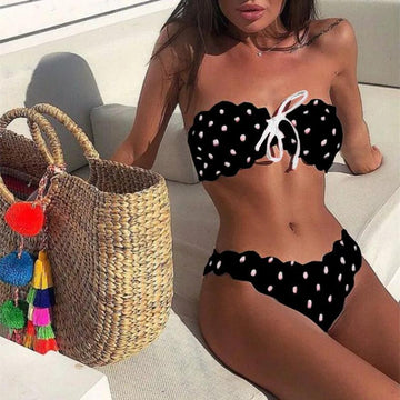 Chic strapless polkadot bikini set for women