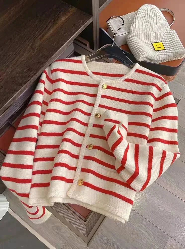 Striped knitted cardigan for women