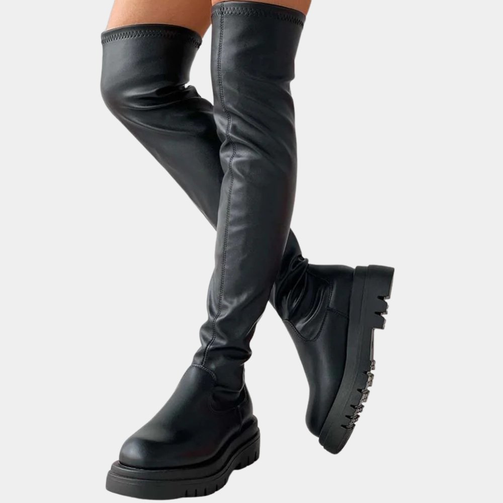 Elastic platform knight boots for women