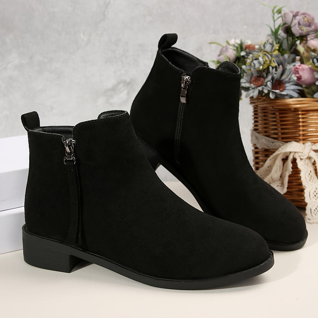 Suede side zip ankle boots for women