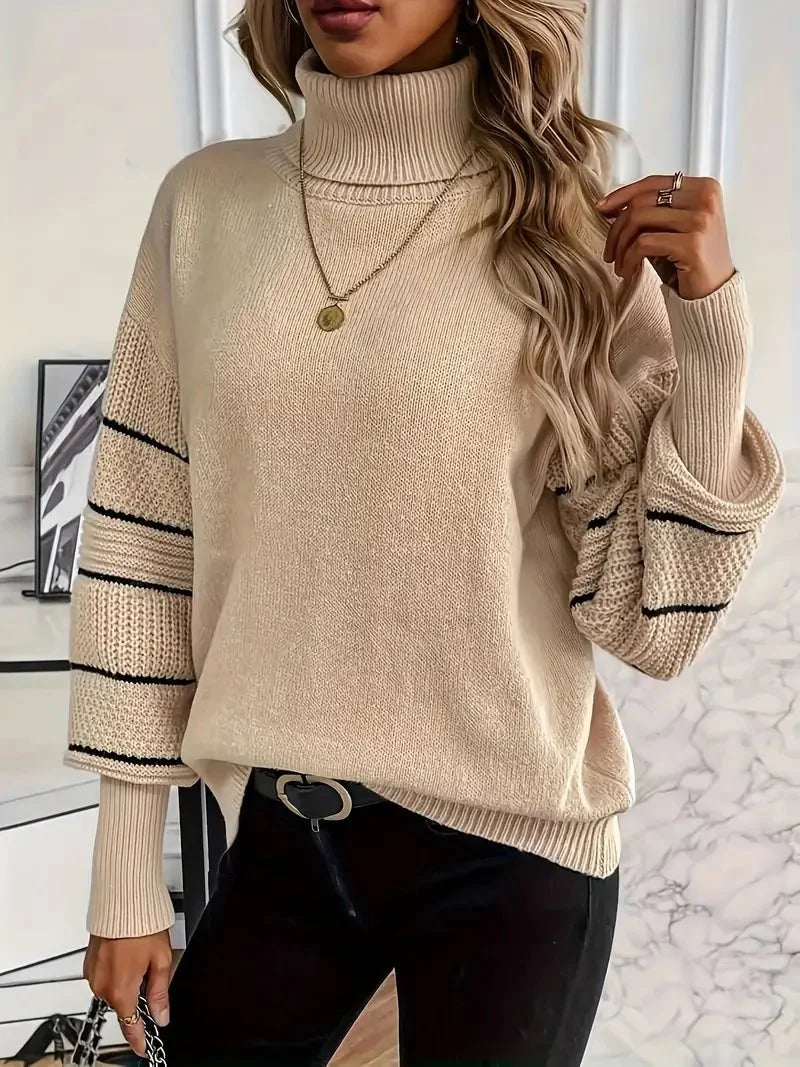 Turtleneck sweater stripe detail for women