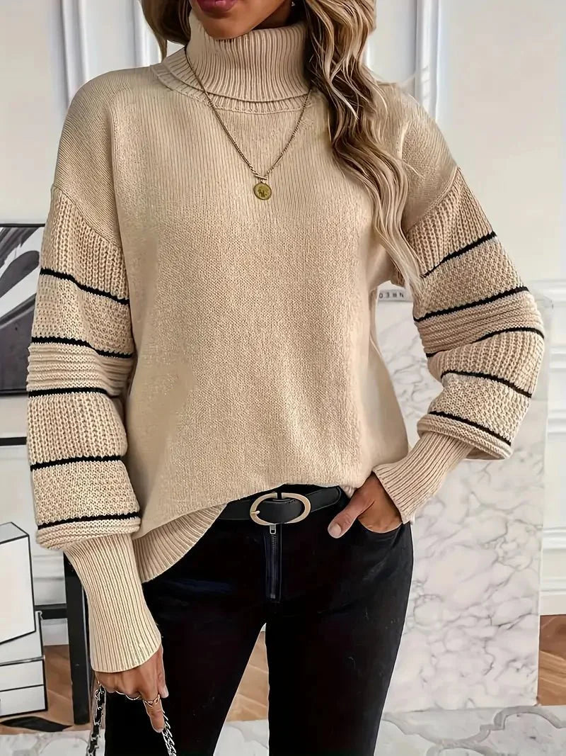 Turtleneck sweater stripe detail for women