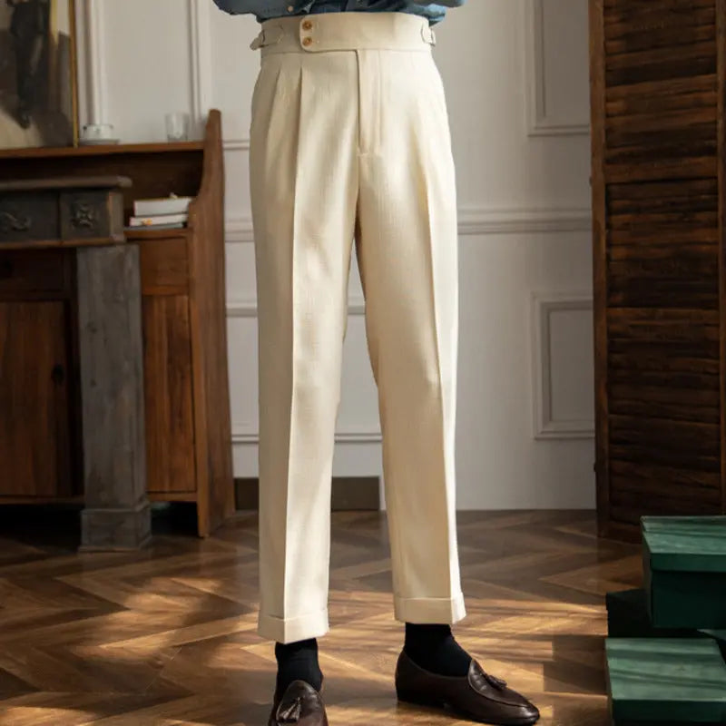 Vintage waffle straight trousers for men