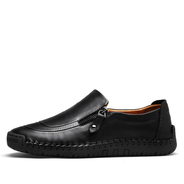 Classic zipper leather black moccasins shoes for men