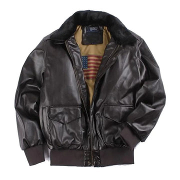 Men’s Leather Jacket – Regular Fit – Zip Closure – Ribbed Cuffs – Plush Collar
