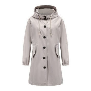 Nancy Nylon Hooded Rain Jacket | Relaxed Fit Thigh-Length Jacket