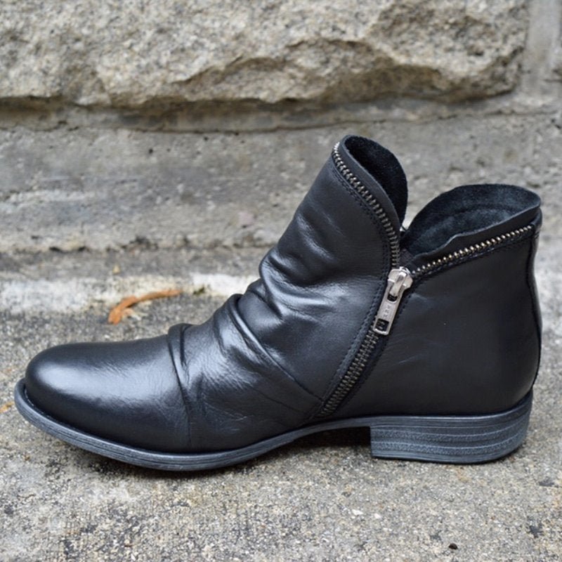 Vintage chunky short leather booties for women