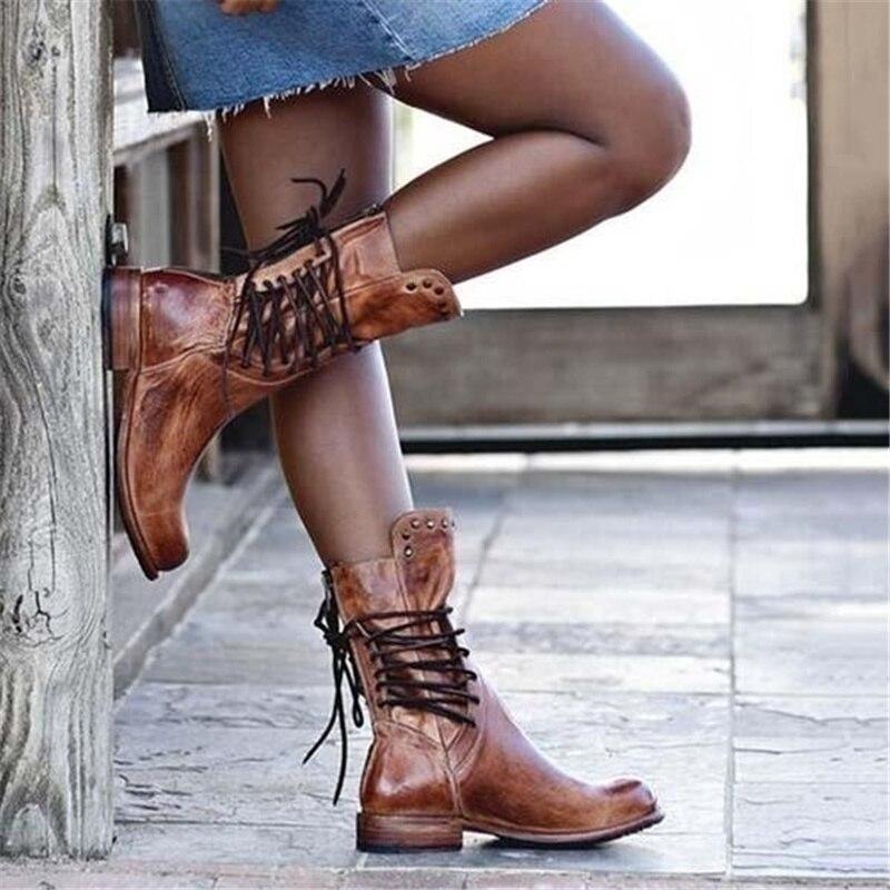 Vintage lace-up leather boots for women