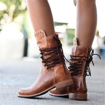 Vintage lace-up leather boots for women