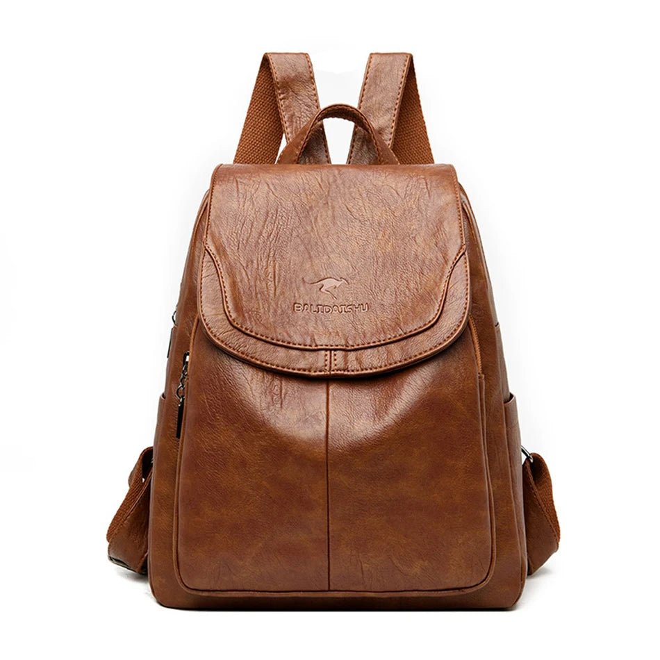 Women’s Leather Backpack – Soft Vintage Style – Flap Closure – Adjustable Straps